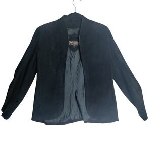 Vintage Deerskin Trading Post Open Front Black Suede Jacket Womans Size 14
